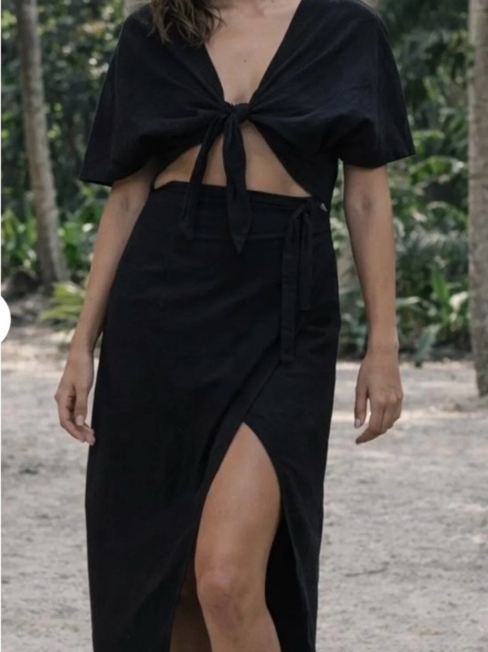 Palmyra Hand made  black washable linen top and wrap skirt can fit size S /M